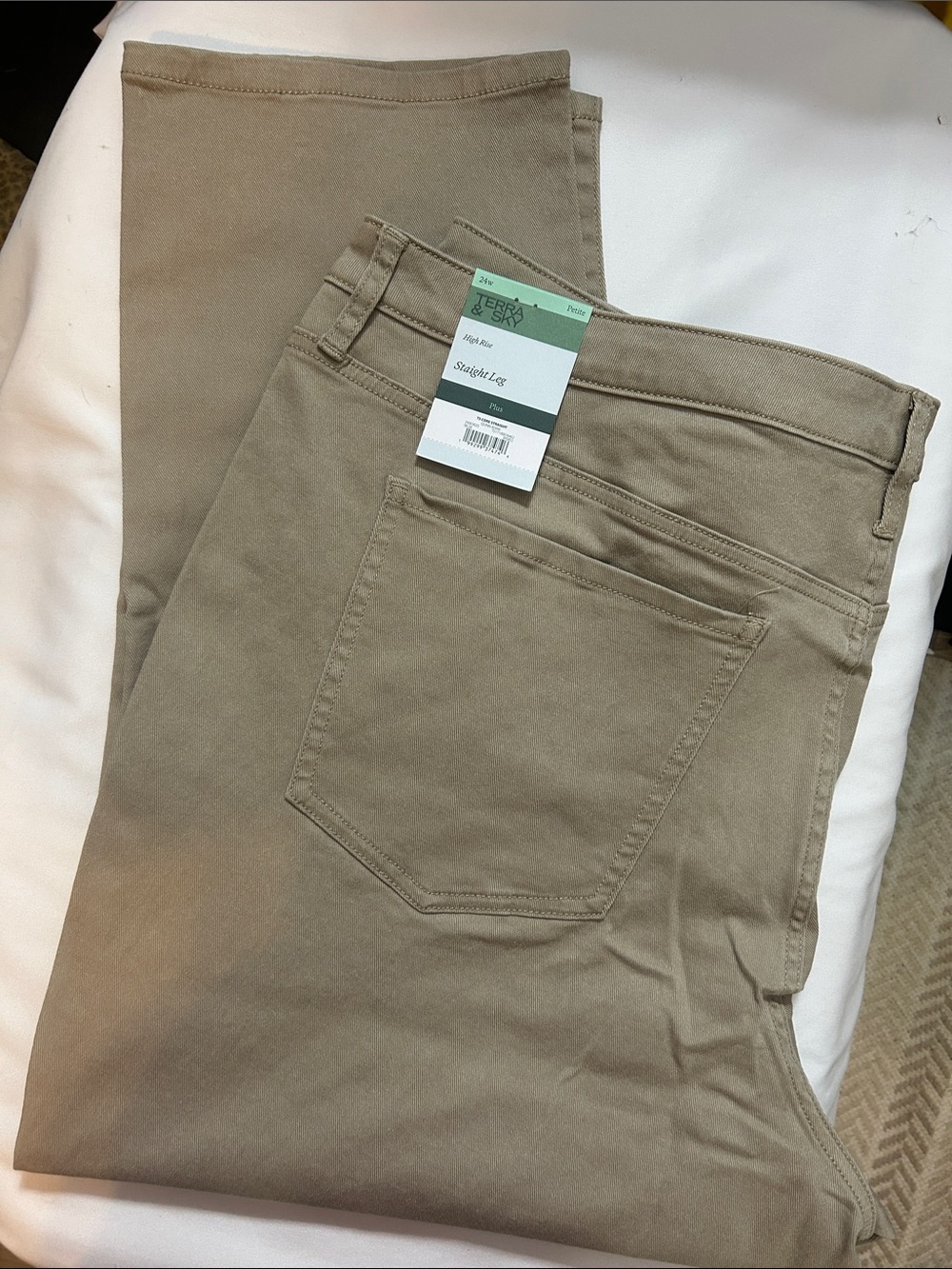 Terra & Sky High-Rise Straight Leg Jeans - Khaki